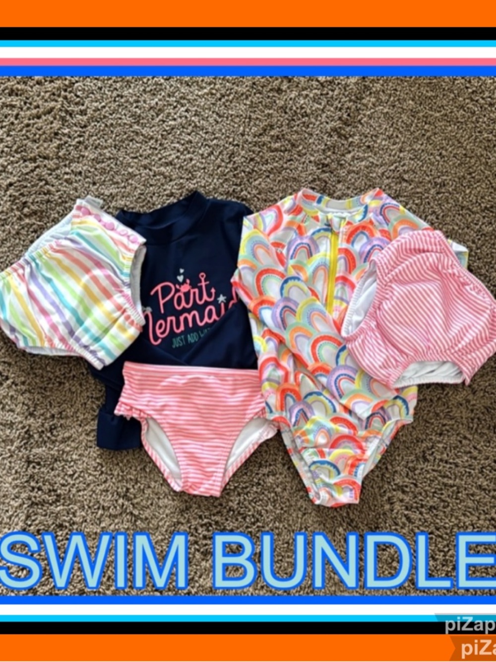 ⛱️SWIM BUNDLE~NAVY RASHGUARD2pc, MULTI COLOR FULL RASHGUARD1pc/2pr GREEN SPROUTS